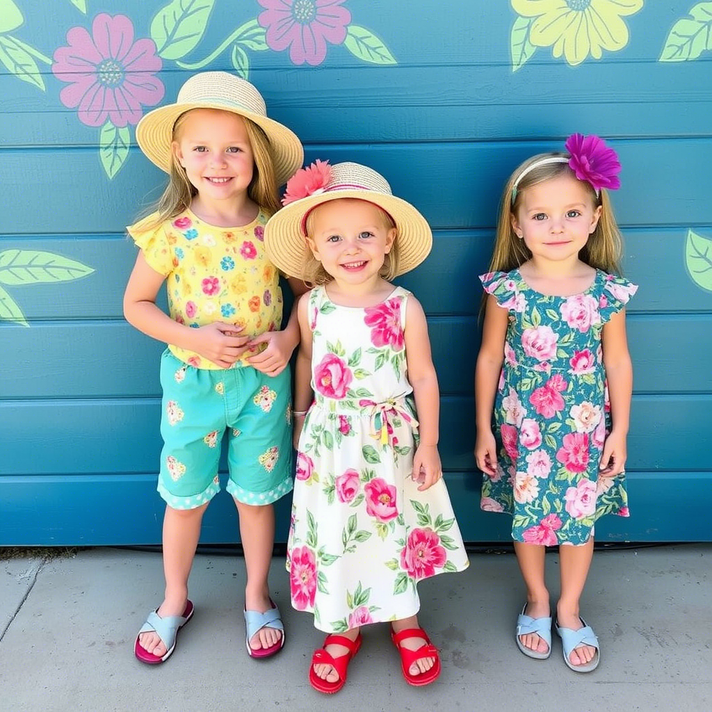 Vibrant summer outfits for kids with floral patterns