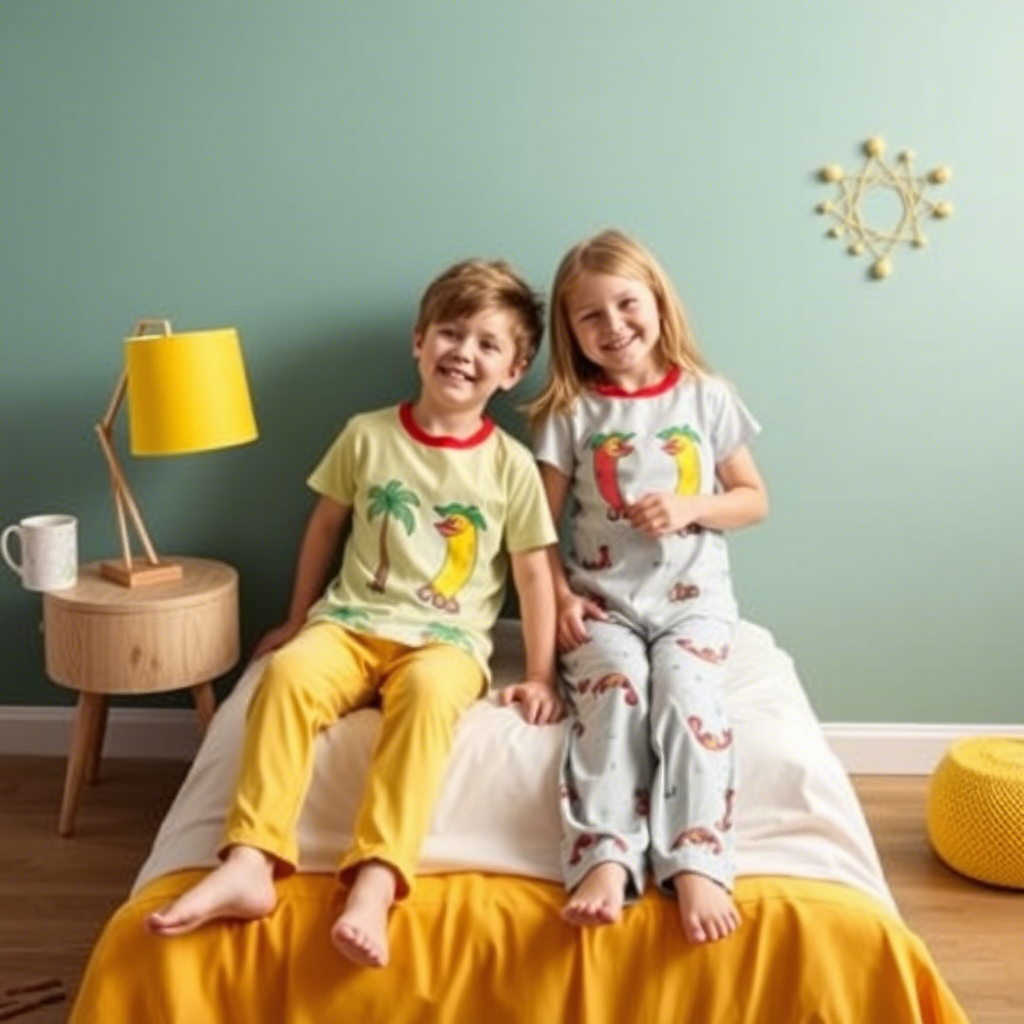 Vibrant summer-themed sleepwear for boys and girls in bulk