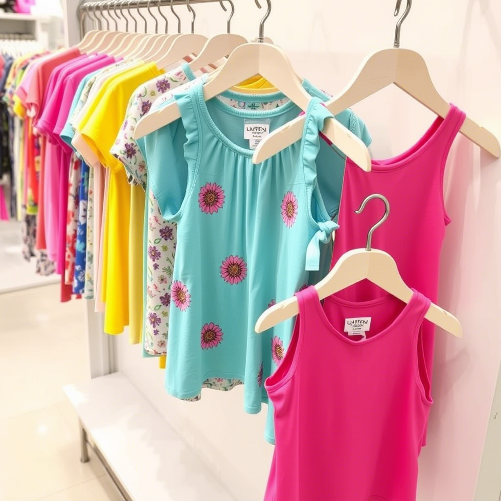 Vibrant summer tops for kids online store display