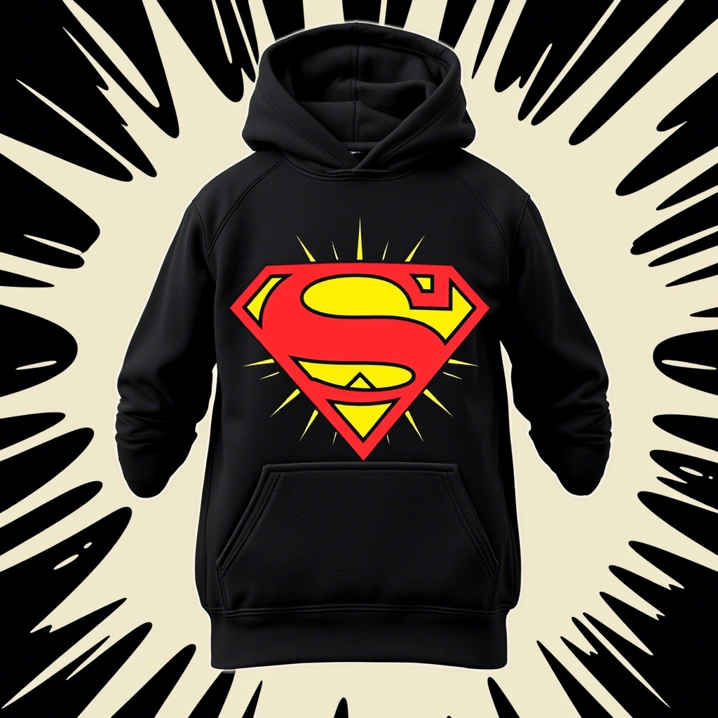 Vibrant superhero logos on kids’ hoodies for a bold brand statement