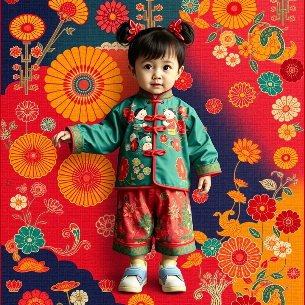Vibrant textile patterns and colors used in Chinese children’s clothing designs