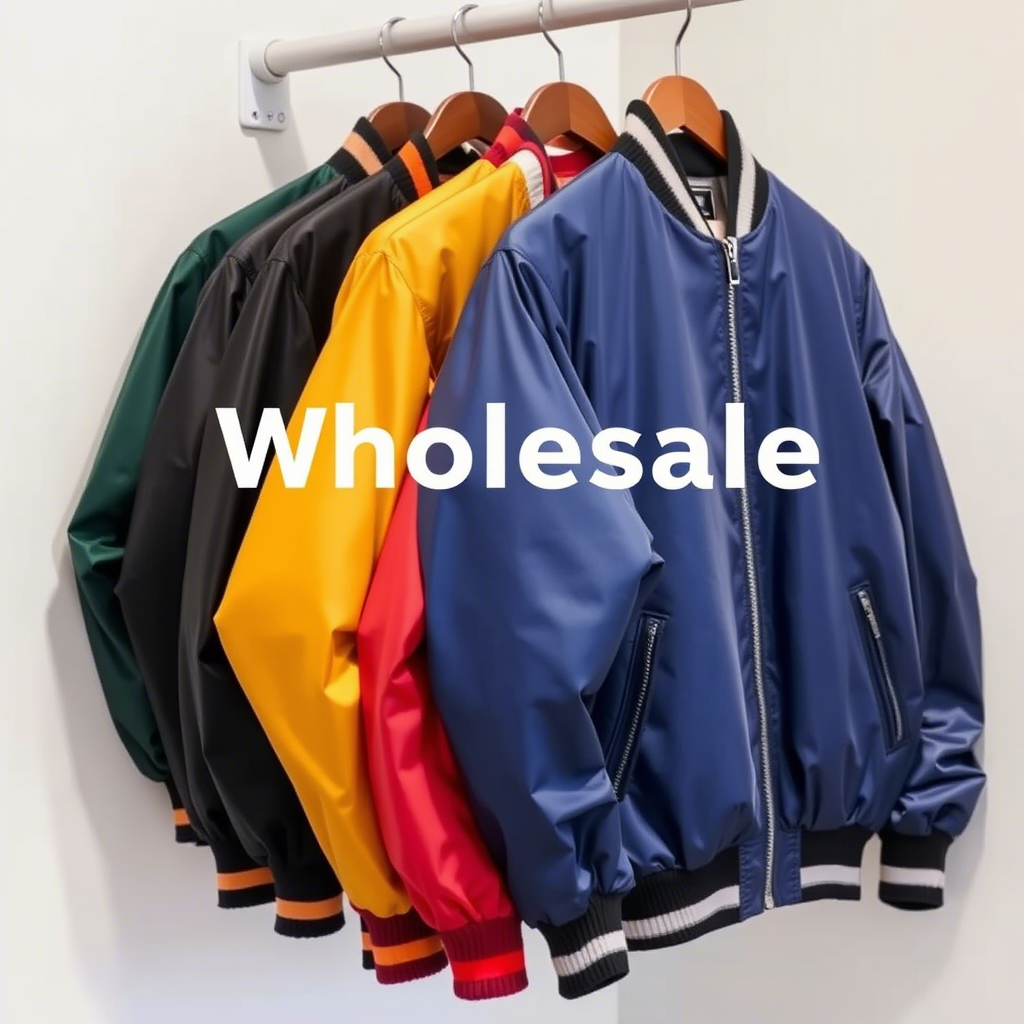 Vibrant wholesale bomber jackets hanging-on-a-clothing-rack
