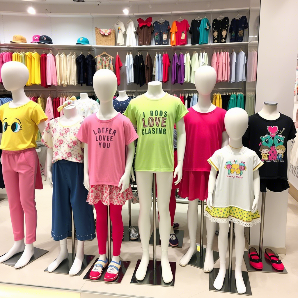 Vibrant wholesale children’s apparel displayed on mannequins