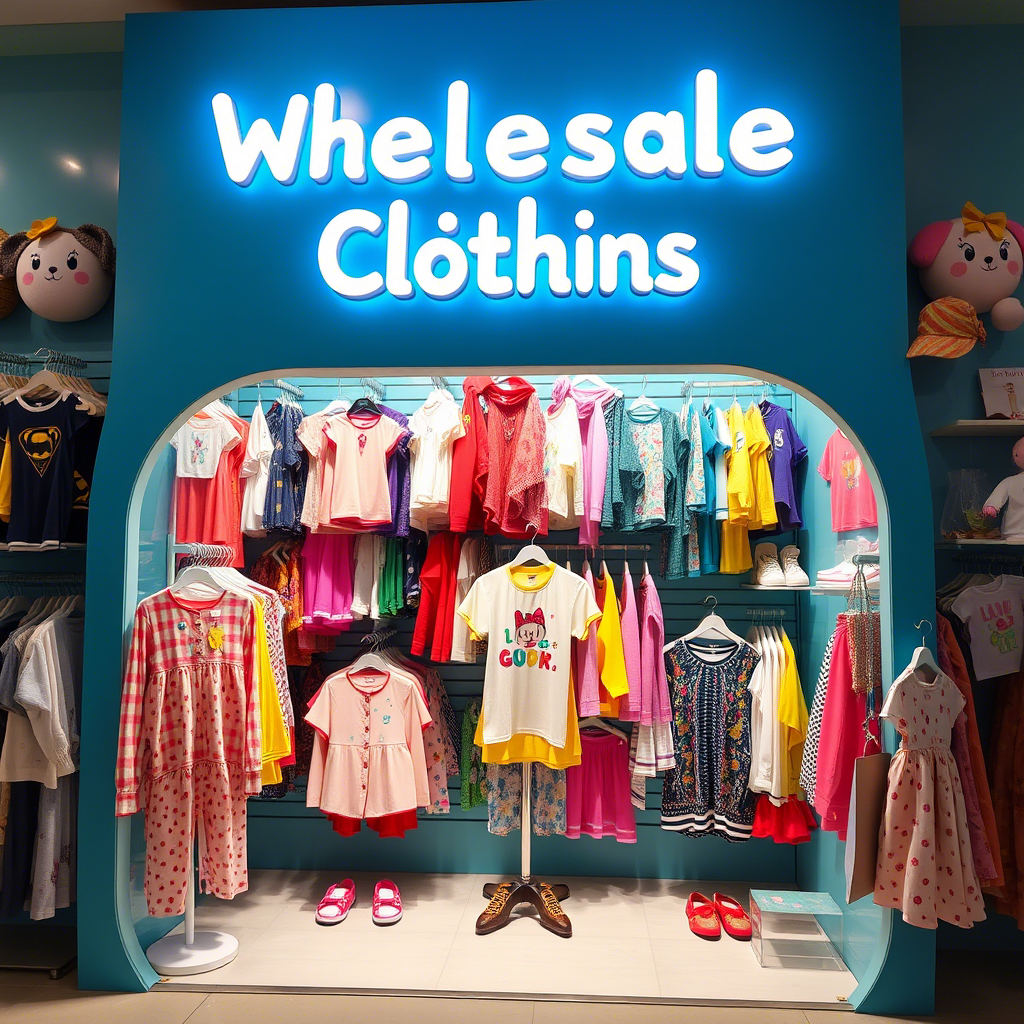 Vibrant wholesale clothing store display for kids and toddlers apparel