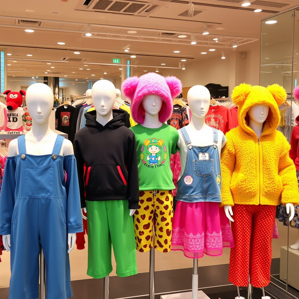 Vibrant wholesale kids apparel displayed on mannequins