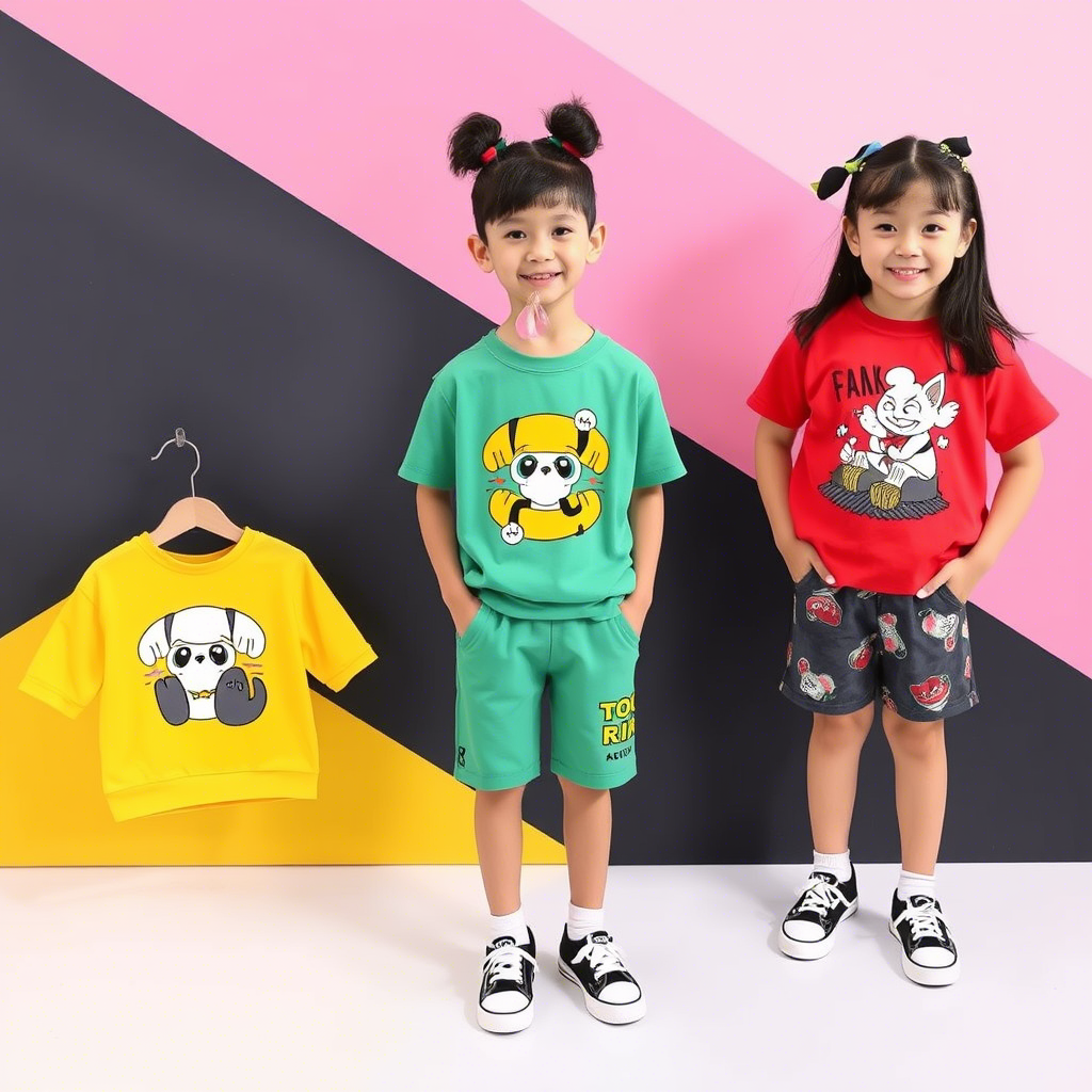 Vibrant wholesale kids clothing assortment from Chinese suppliers showcased