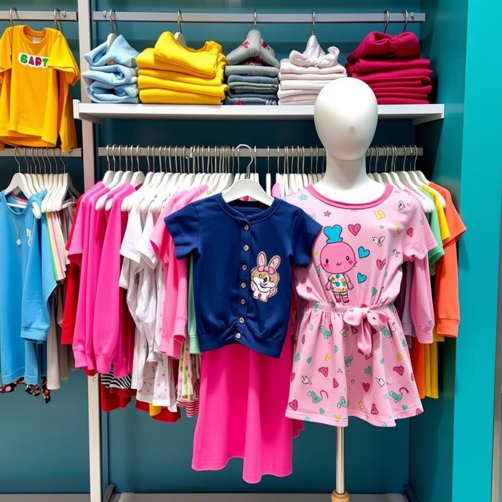 Vibrant wholesale kids clothing displayed on a rack or mannequin