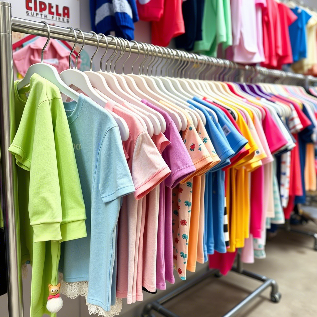 Vibrant wholesale kids clothing displayed on a rack