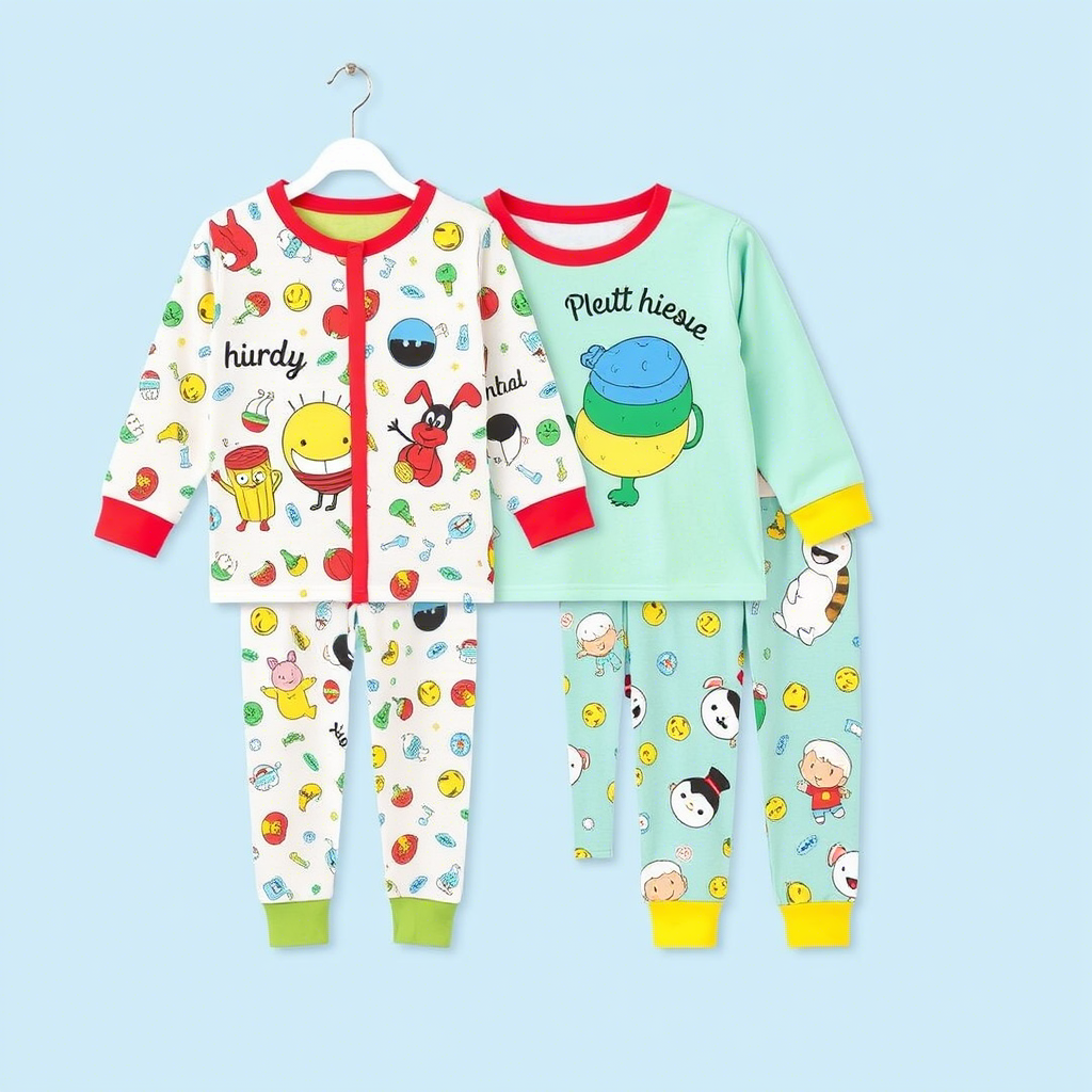 Vibrant wholesale kids’ pajama sets with various cartoon themes