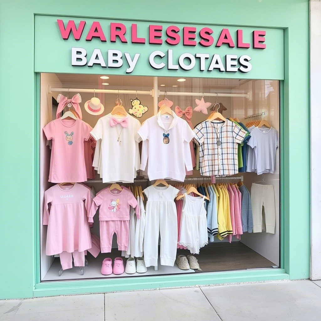 Wholesale baby clothes displayed on a vibrant online storefront