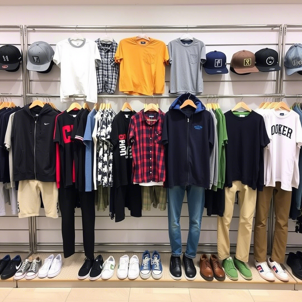 Wholesale boys clothing display with various casual outfits