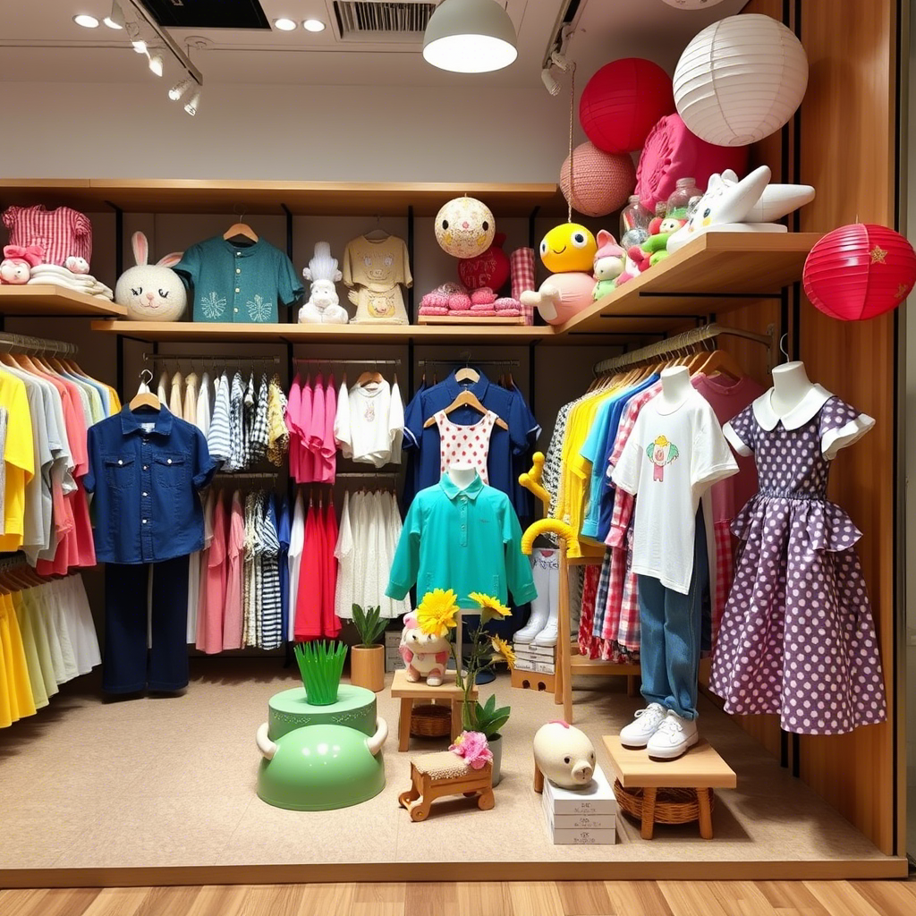 Wholesale children’s clothing store in China with playful display arrangements