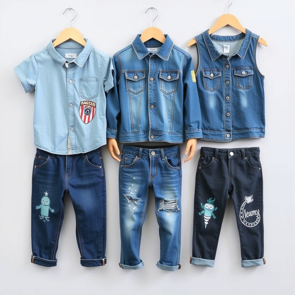 Wholesale children’s denim clothing with various designs