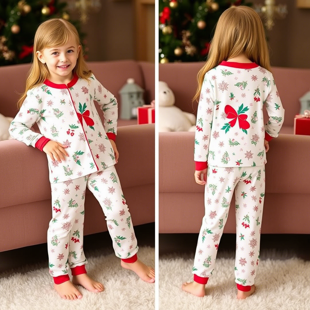 Wholesale Christmas pajama sets for kids with snowflakes and holly patterns