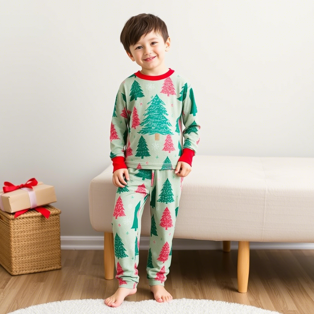 Wholesale Christmas tree printed cozy pajamas for kids to sleep in