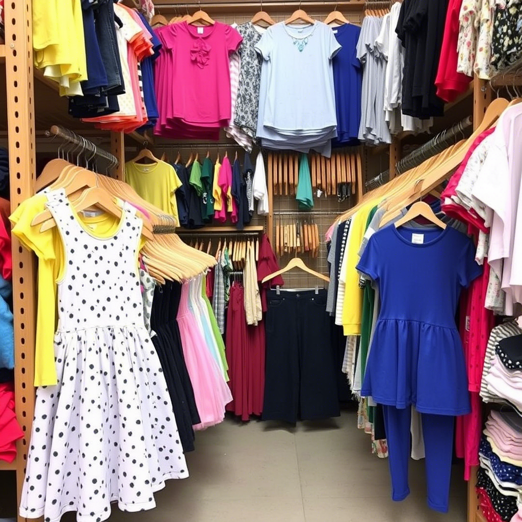 Wholesale clothing warehouse with assorted kids’ wear