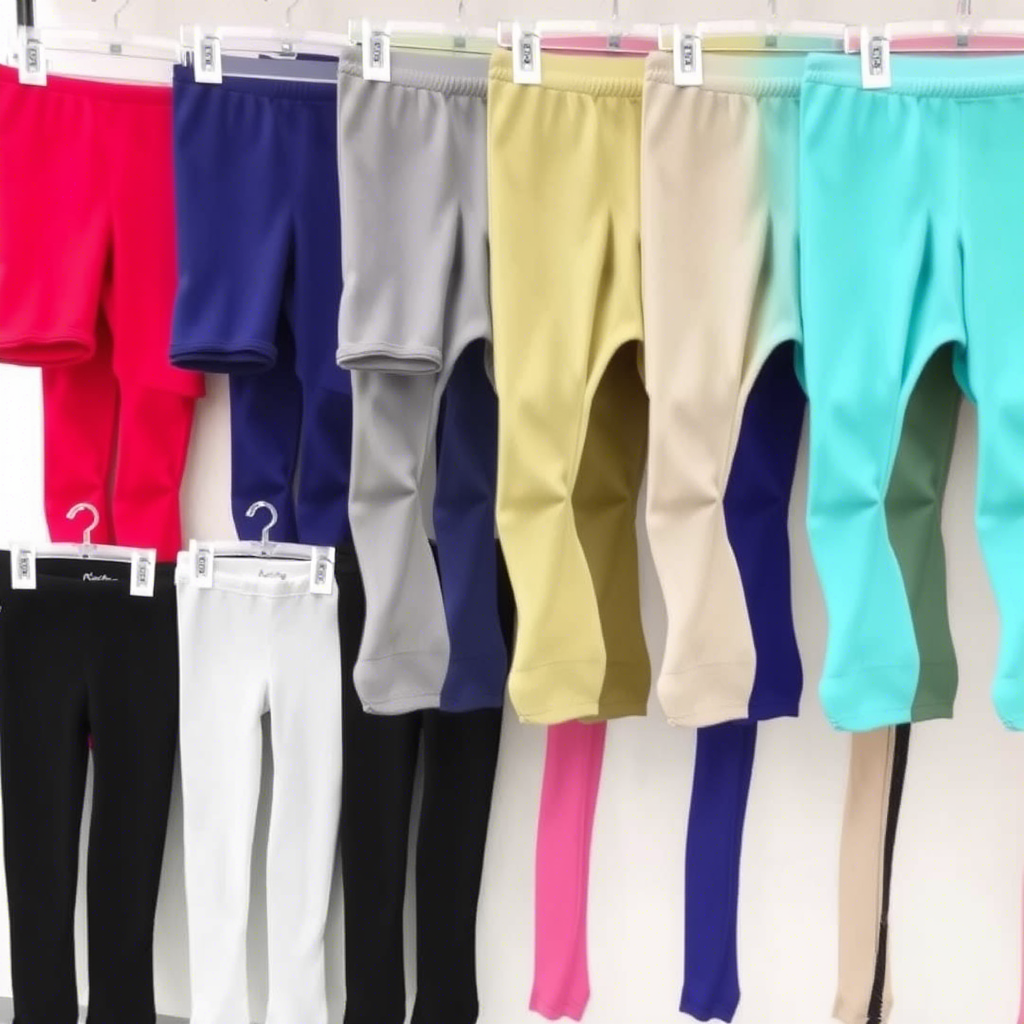 Wholesale girls leggings and tights in various vibrant colors display