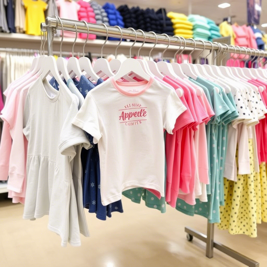 Wholesale kids’ apparel hanging on a rack in a store