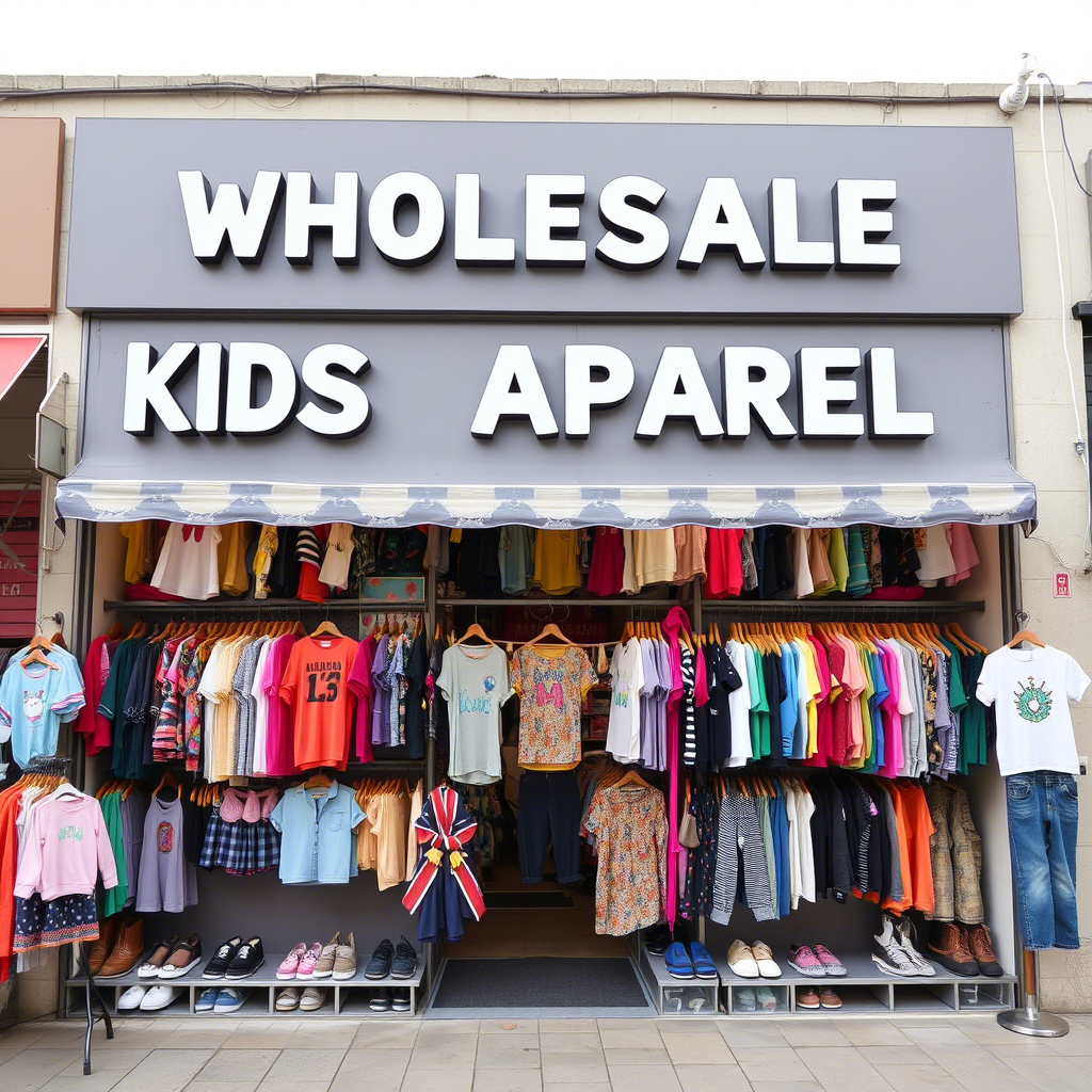 Wholesale kids apparel storefront with diverse clothing selection