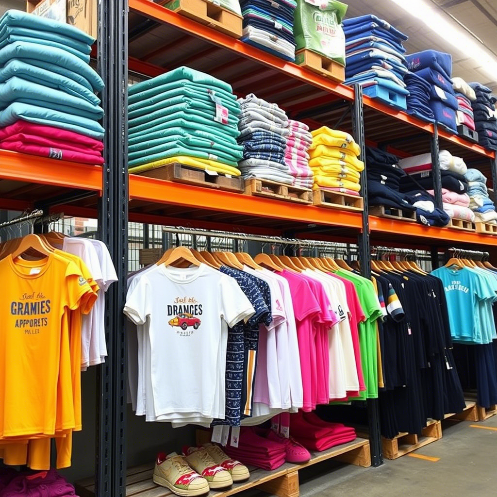 Wholesale kids’ apparel suppliers warehouse inventory display