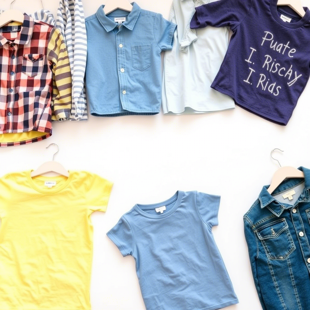 Wholesale kids clothing assortment on a clean white background display