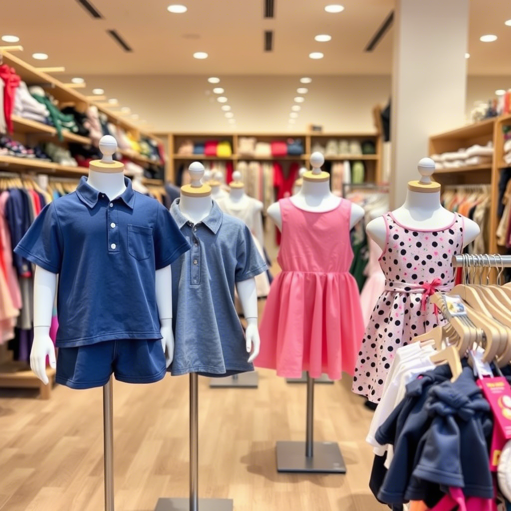 Wholesale kids’ clothing on mannequins in store