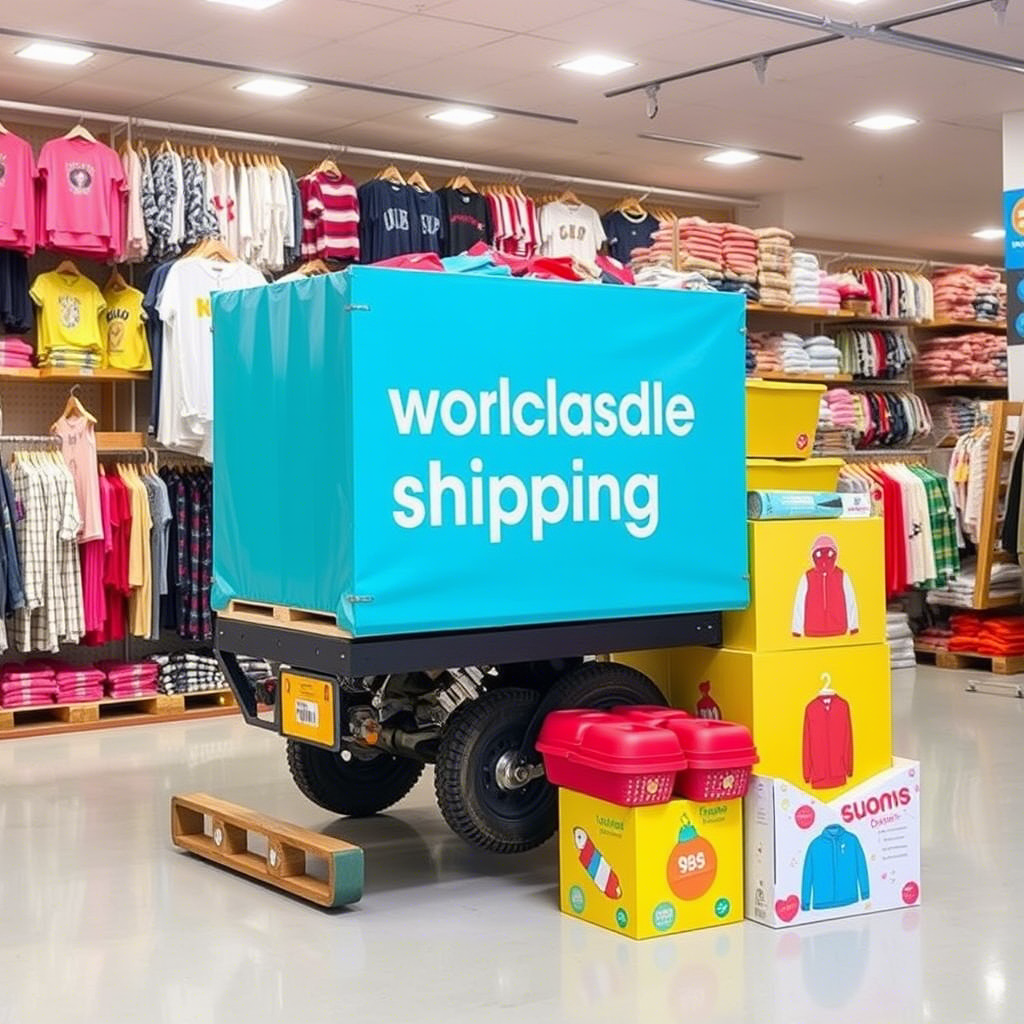Wholesale kids’ clothing shipment with bright, playful packaging