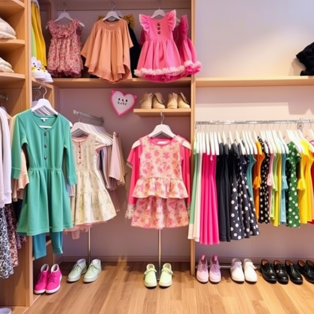 Wholesale kids’ clothing store with adorable outfits on display