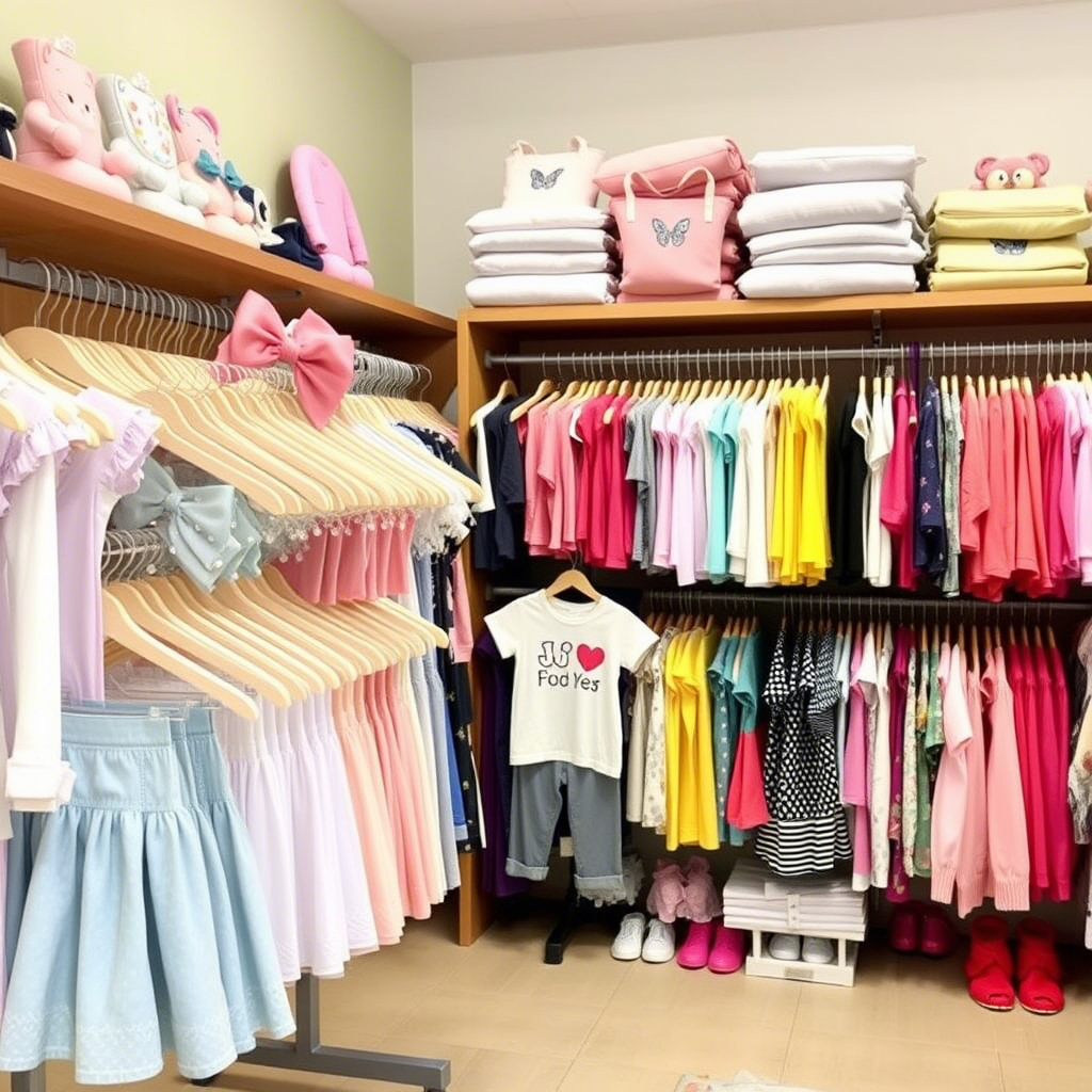 Wholesale kids clothing store with diverse apparel on display