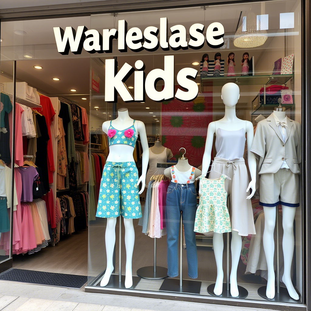 Wholesale kids’ clothing storefront with mannequins
