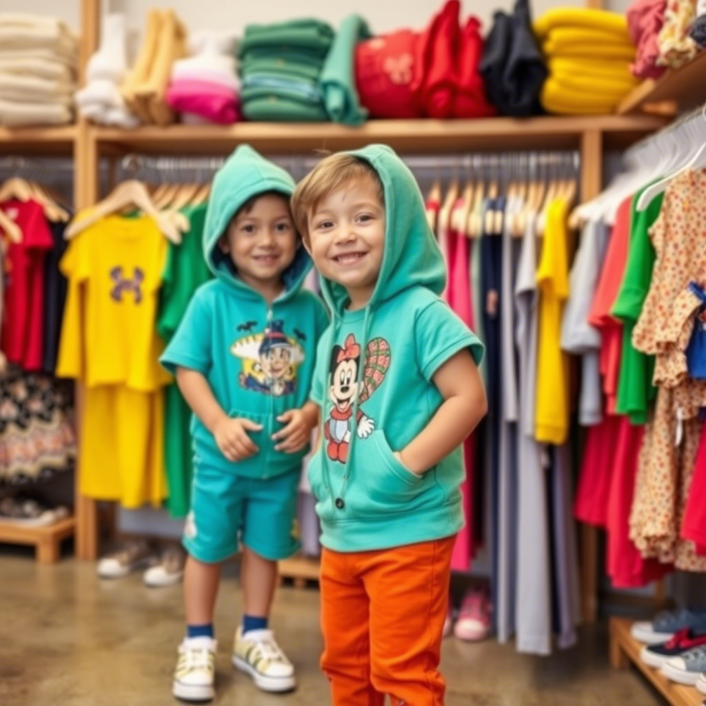 Wholesale kids clothing supplier warehouse with colorful outfits