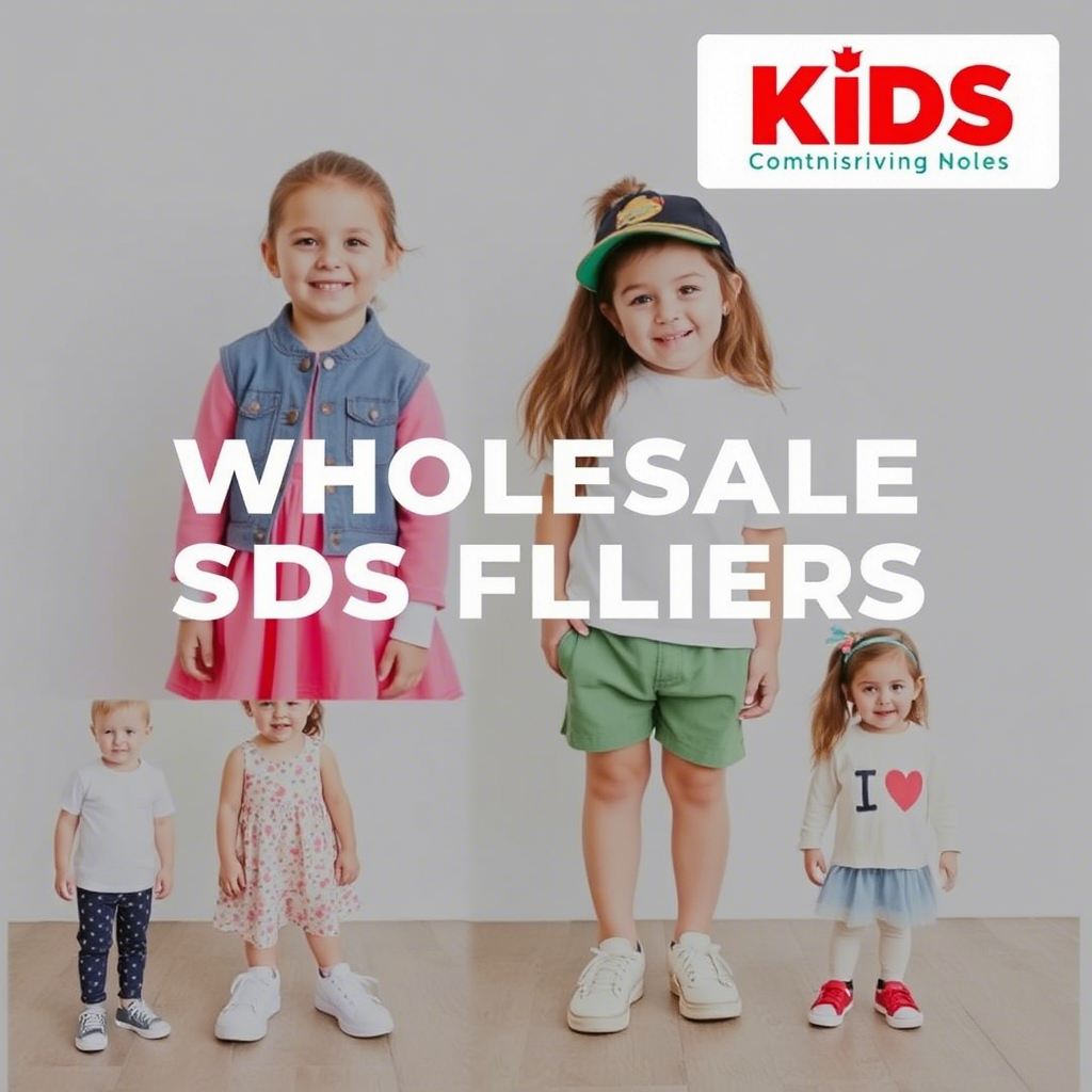 Wholesale kids clothing supplier’s catalog featuring diverse outfits and prices