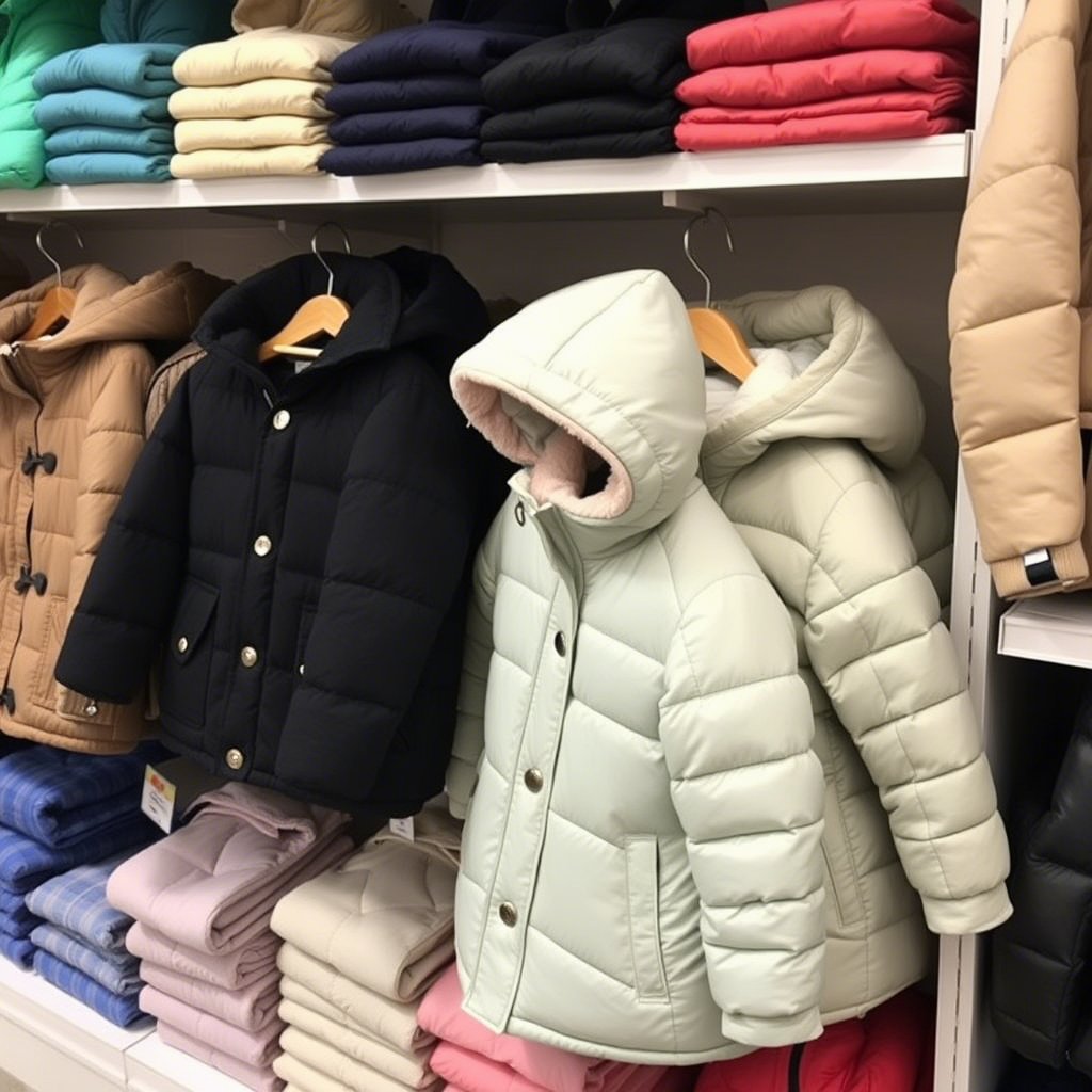 Wholesale kids’ coats and jackets arranged neatly on shelves