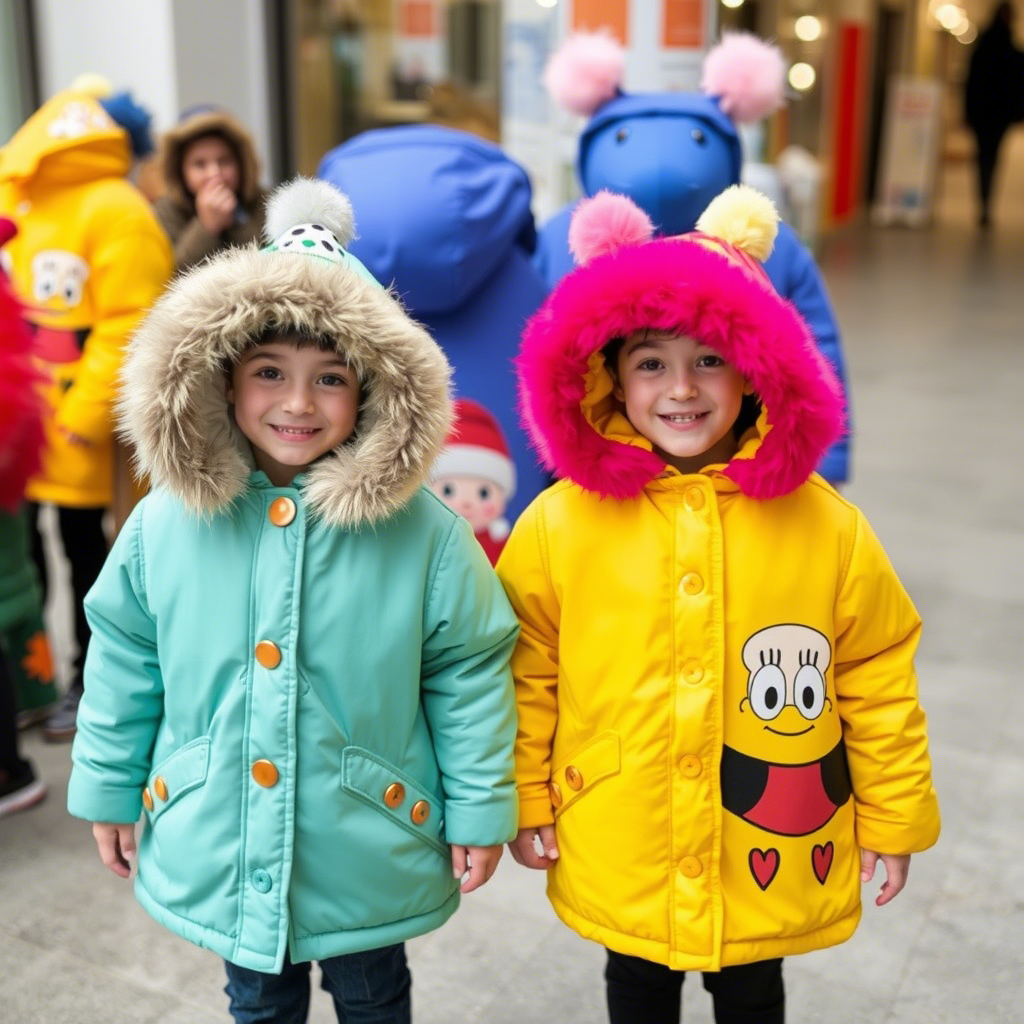 Wholesale kids’ coats with cartoon characters and bright hues
