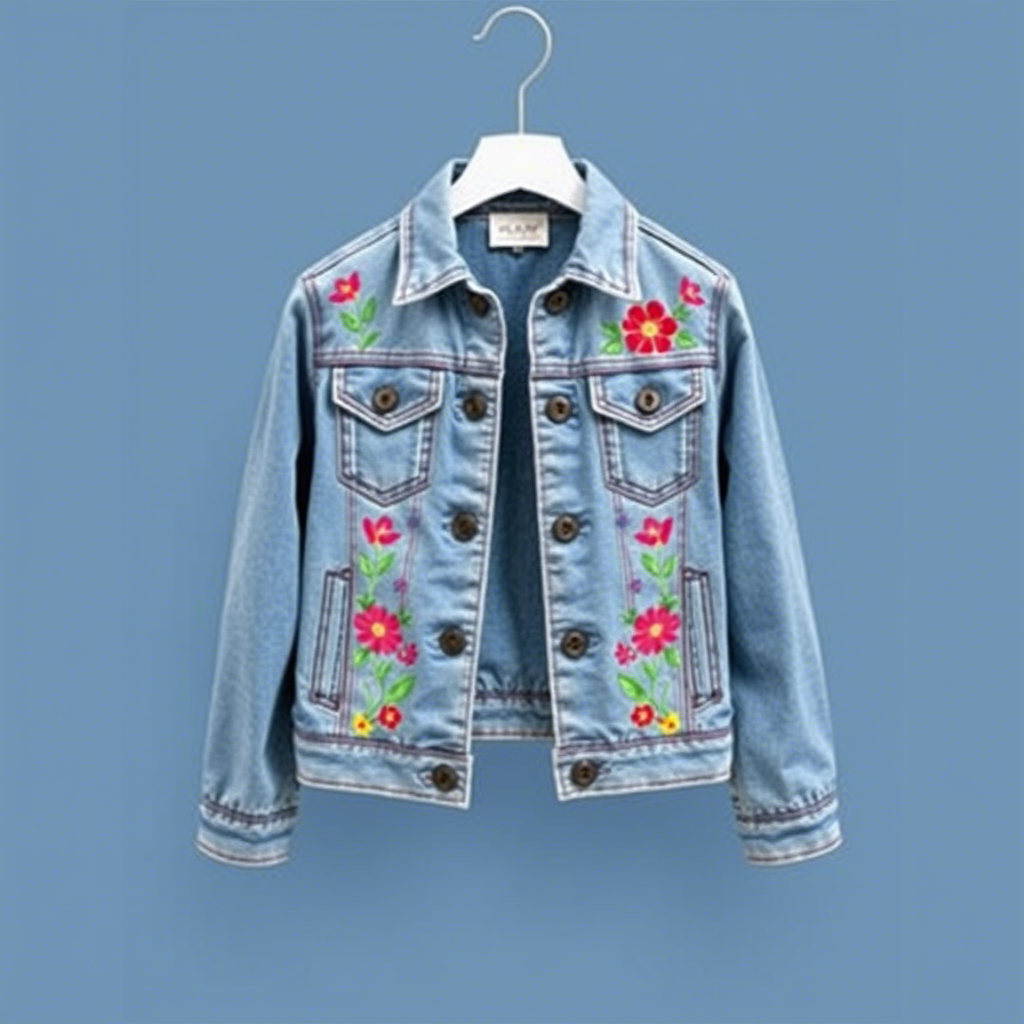 Wholesale kids denim jackets with colorful embroidery designs
