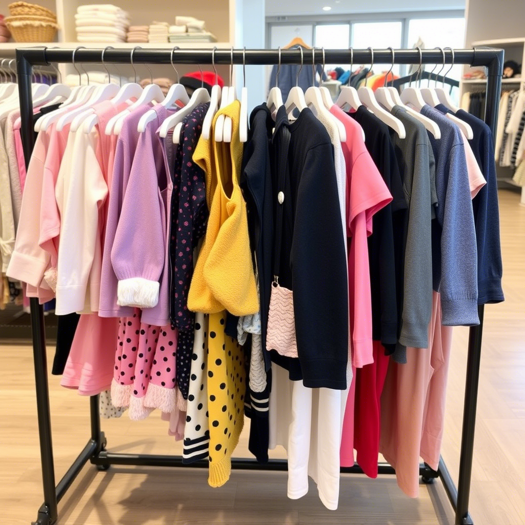 Wholesale kids’ fashion garments arranged on a rack in a boutique