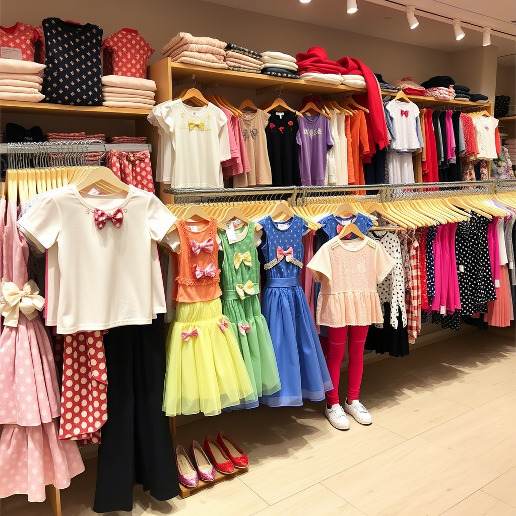 Wholesale kids’ fashion lots arranged on a store counter