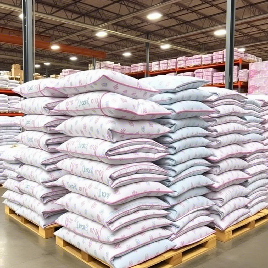 Wholesale kids pajamas stacked in a warehouse