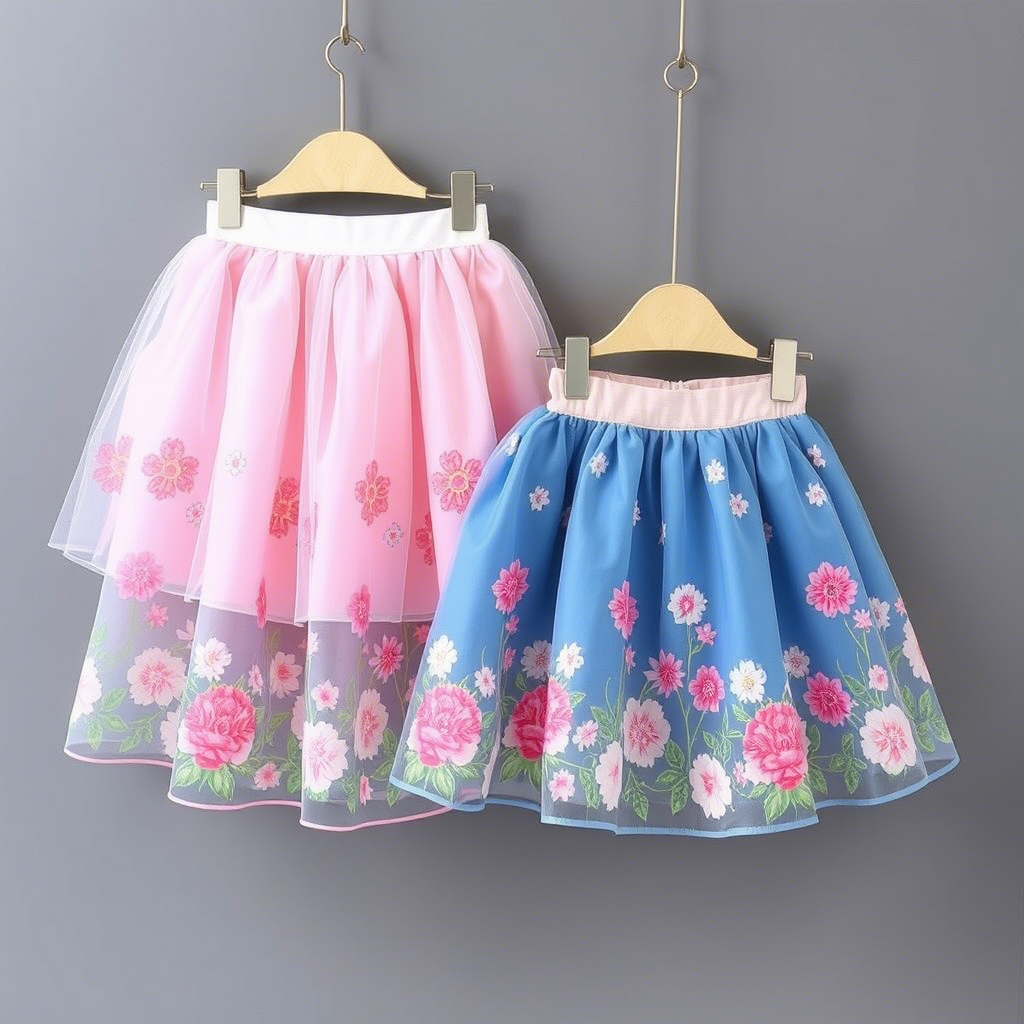 Wholesale kids’ skirts with floral designs and pastel hues