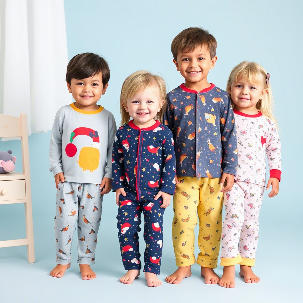 Wholesale kids sleepwear collection with vibrant colors and patterns