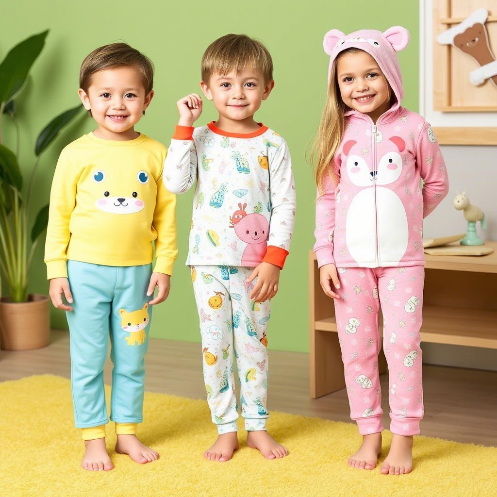 Wholesale kids sleepwear with fun animal designs and bright colors