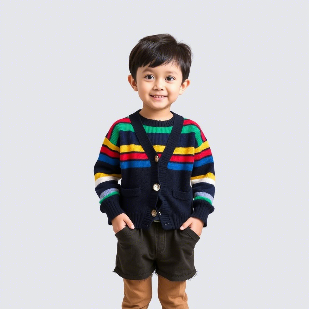 Wholesale kids sweater and cardigan set with colorful stripes