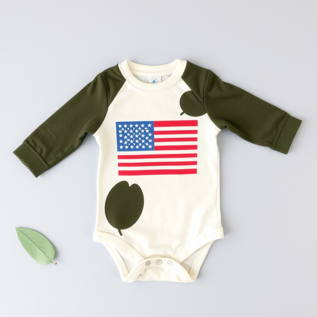 Wholesale organic baby clothing with USA flag and leaves
