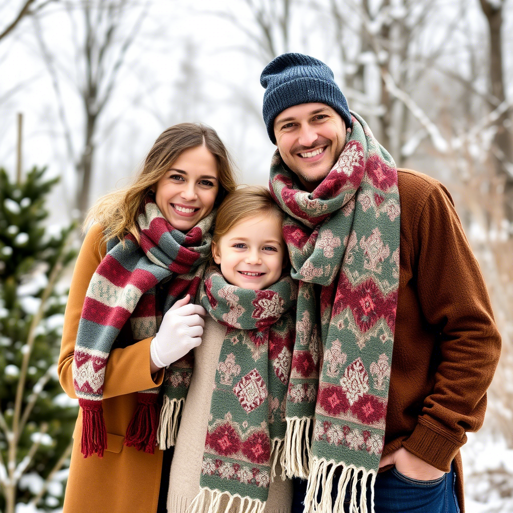 Winter family holiday portraits with matching festive scarves