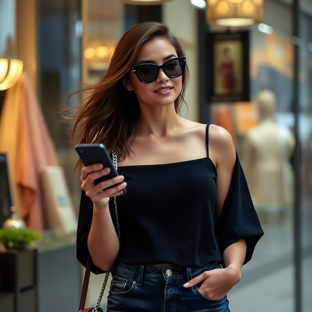 Woman discovering new fashion tops on e-commerce website