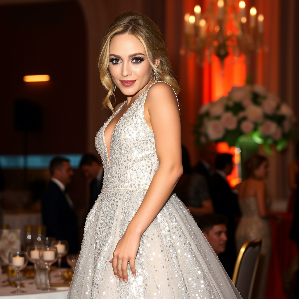 Woman wearing shimmering silver sequin gown at a formal gala