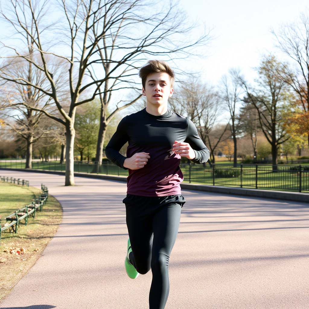 Young athlete wearing sporty outfit, running in park