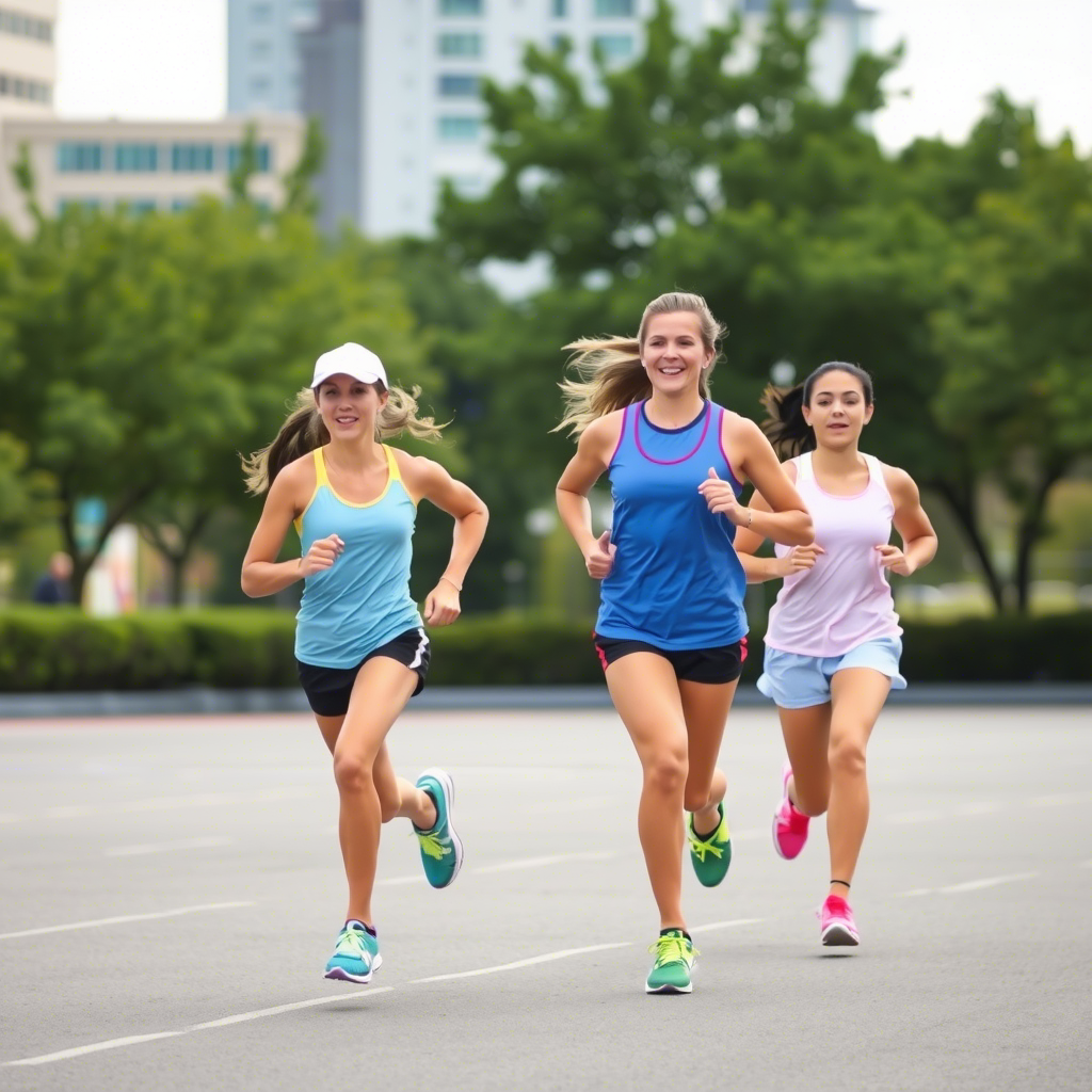 Young athletes running together in colorful sportswear