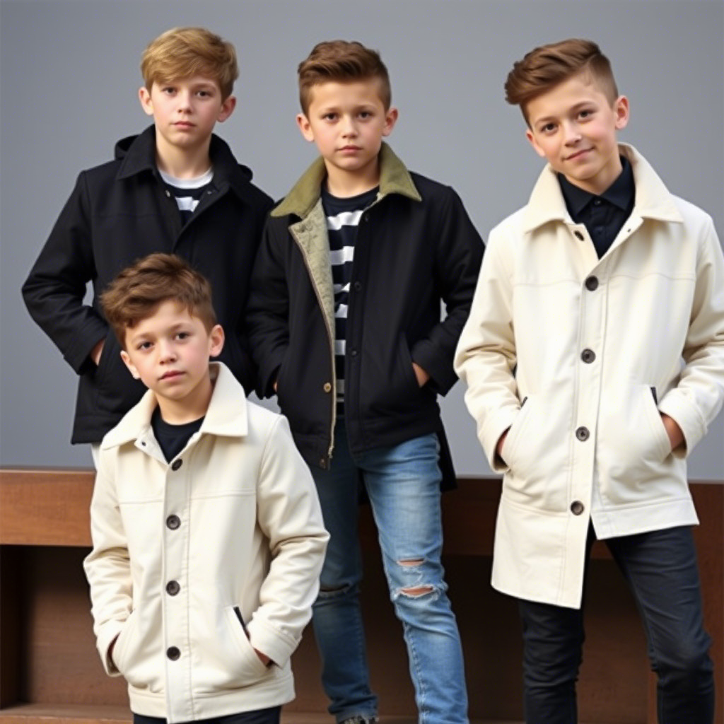 Young boys modeling different styles of wholesale coats and jackets