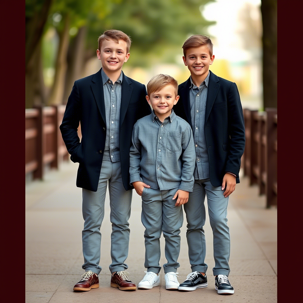 Young boys wearing matching outfits for a family photo shoot